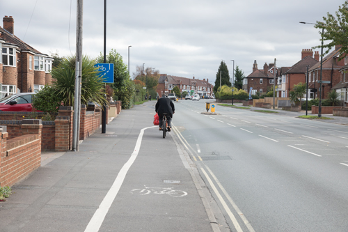 Cycle route rejoins the road after Ouse Acres junction, A59, York