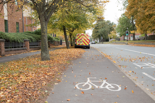 Van blocking cycle track, A59 Poppleton Road, York
