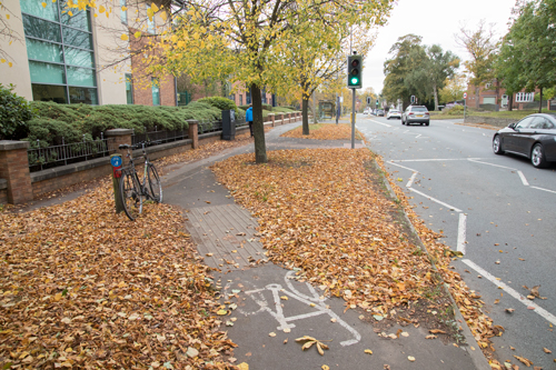 Cycle track to shared use, A59 Poppleton Road, York