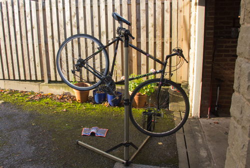 Bike on a stand being repaired