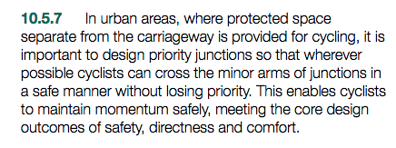 Para. 10.5.7 Cycle Infrastructure Design LTN 1/20