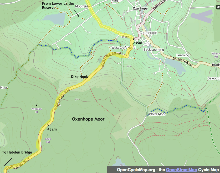 Cote d' Oxenhope Moor Tour de France climb map