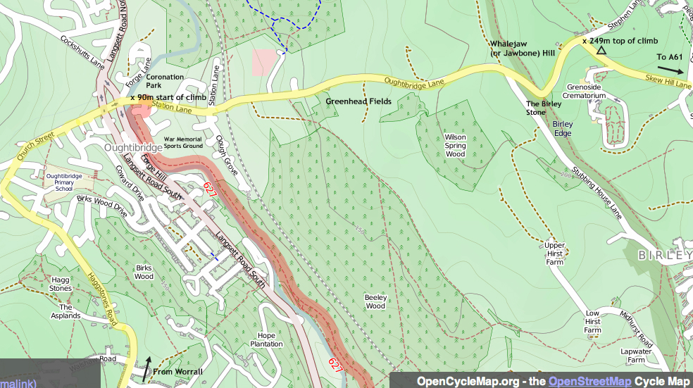 Cote d' Oughtibridge (Jawbone Hill) Tour de France map