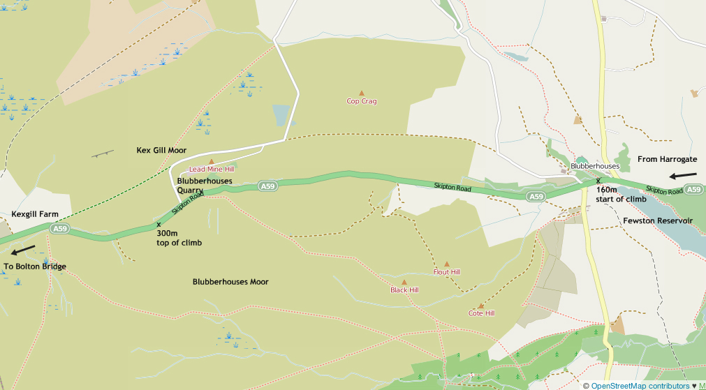 Map of Cote de Blubberhouses (Kex Gill) Tour de France 2014 climb