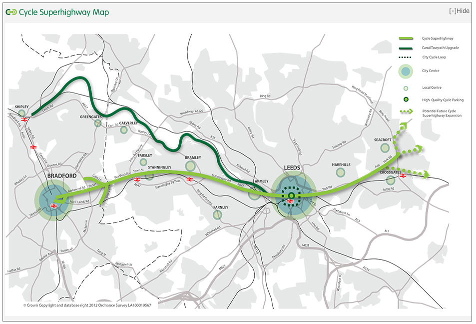 Leeds Bradford Cycle Superhighway map