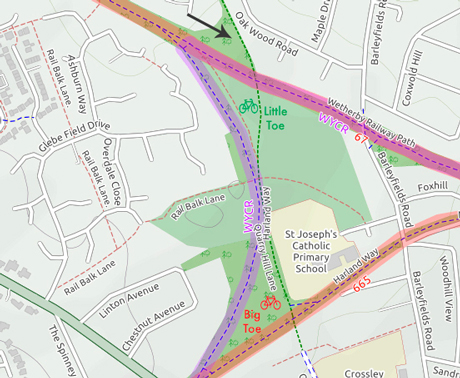 Map showing Devil's Toenail Bike Park in Wetherby