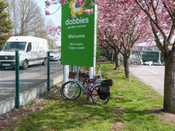 Bikes locked to pole at Dobbies York