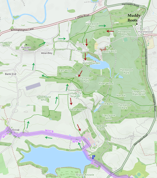 Eccup & Harewood mountain bike ride, overview map