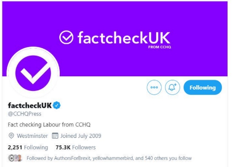 Conservative Twitter account branded as factcheckUK