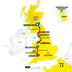 Map showing route of Grand Départ 2027
