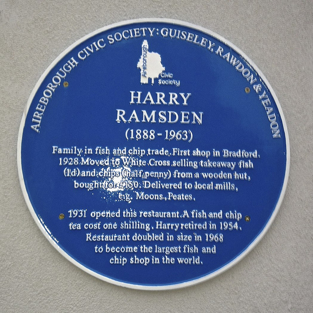 Harry Ramsden blue plaque, White Cross Harry Ramsden blue plaque, White Cross