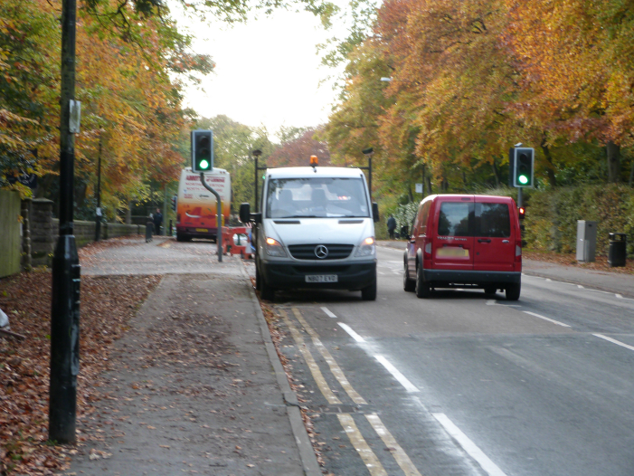 Works vehicles obstructing Hookstone Drive cycle lane