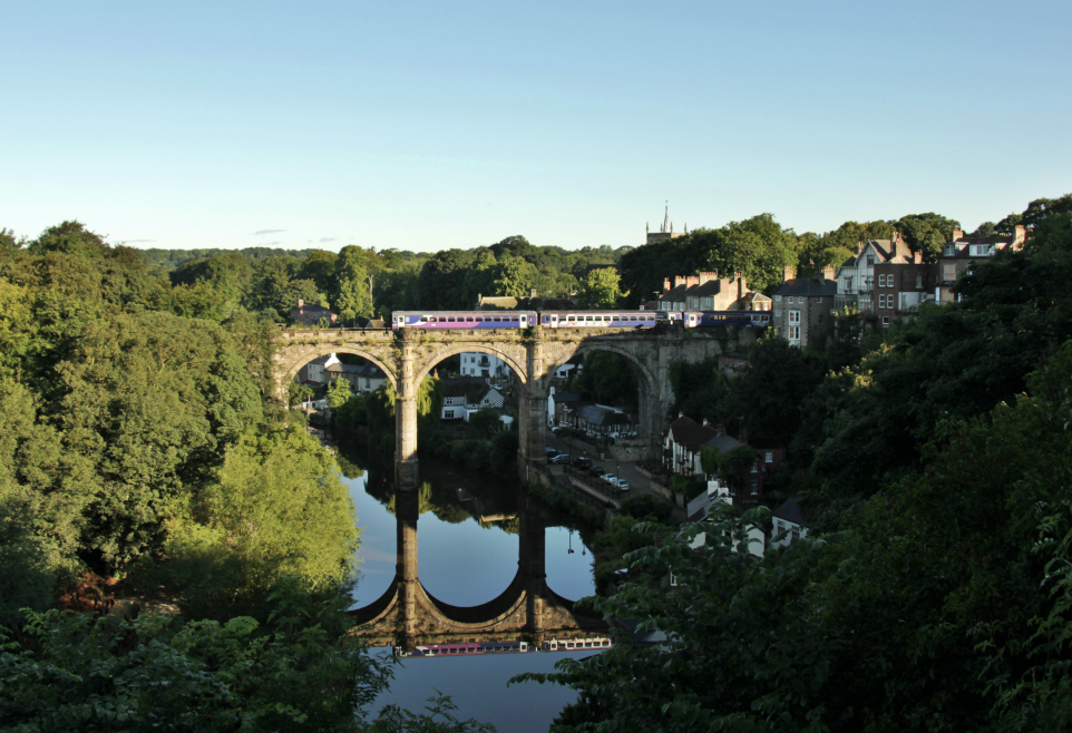 Train on the railway viaduct at Knaresborough