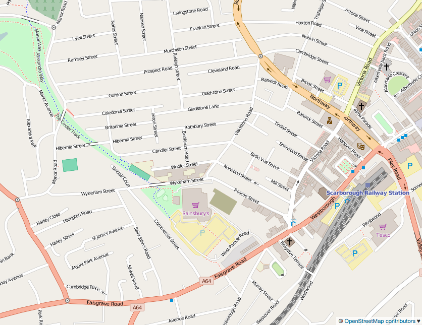 Map showing the start of the Cinder Track, Scarborough Map showing the start of the Cinder Track, Scarborough