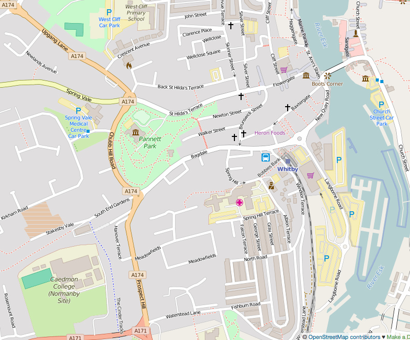 Map showing start of Cinder Track, Whitby Map showing start of Cinder Track, Whitby