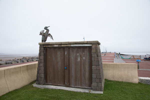 Sculpture of a cormorant drying its wings, Morecambe