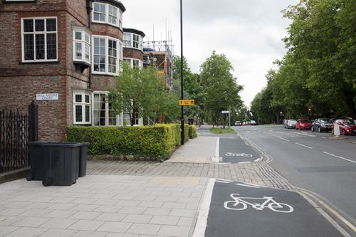 The Mount cycle track gives way to Mill Mount Court