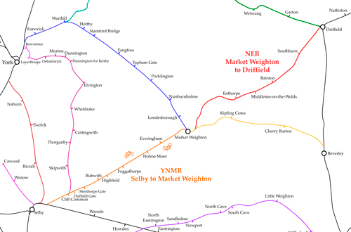 Map showing route of old Selby to Driffield Railway