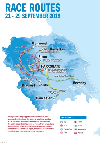 Map of all routes at UCI 2019 Yorkshire Worlds