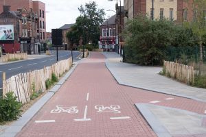 Cycle track at West Bar roundabout, Sheffield