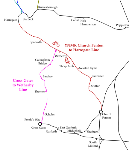 Map showing old railways around Wetherby